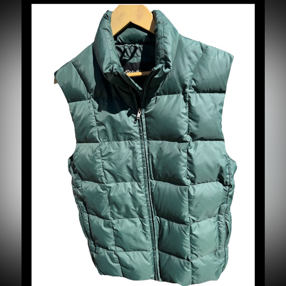 Eddie Bauer Green Men’s Unisex Small Goose Down Full Zip Vest Pockets Quilted